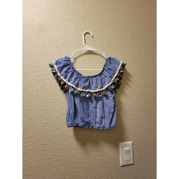 Lucy Love Striped Off The Shoulder Crop Top Size Small - Picture 3 of 3